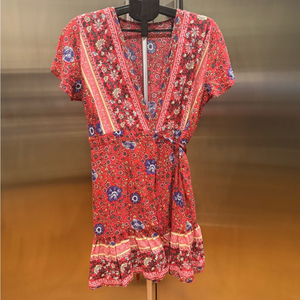 Floral Red Wrap Dress